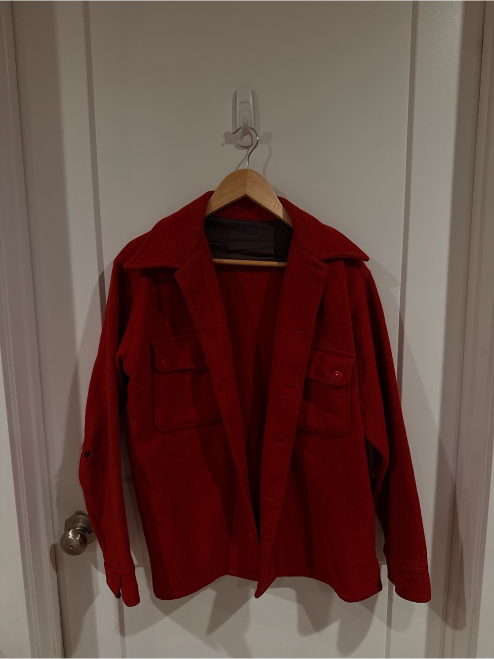 Men's Red VINTAGE Worn-in chore jacket READ DESCRIPTION